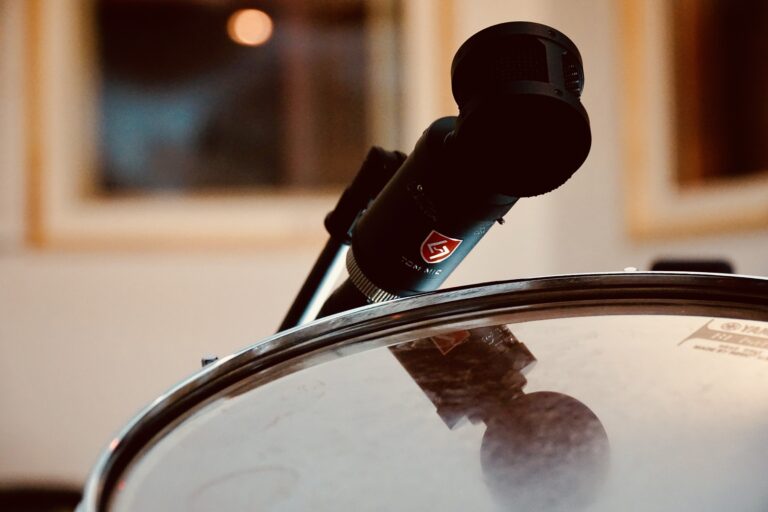 Nahaufnahme eine Tom Mikrofons im akustisch optimierten Aufnahmeraum des Plank-Tonstudio in Wien